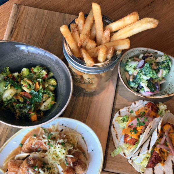 Brussels, Frites, Broccoli Salad, Fish Tacos